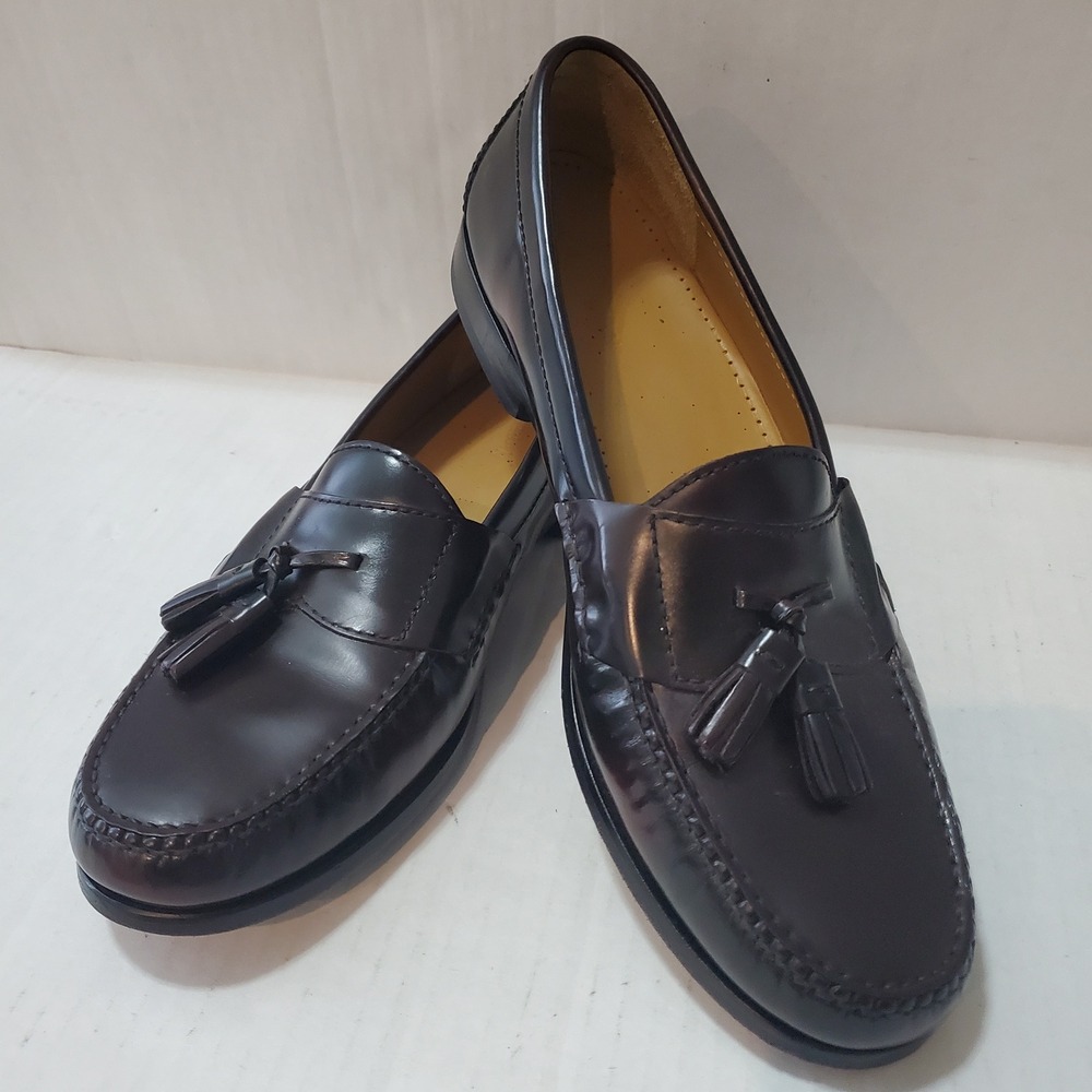 Cole Haan Mens 12D Burgundy Leather Pinch Tassel Loafers 03507 Dress Shoes